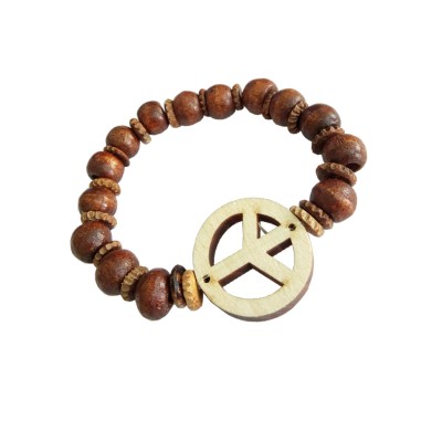 Peace Sign Symbol Pine Wood Bracelet By Menjewell